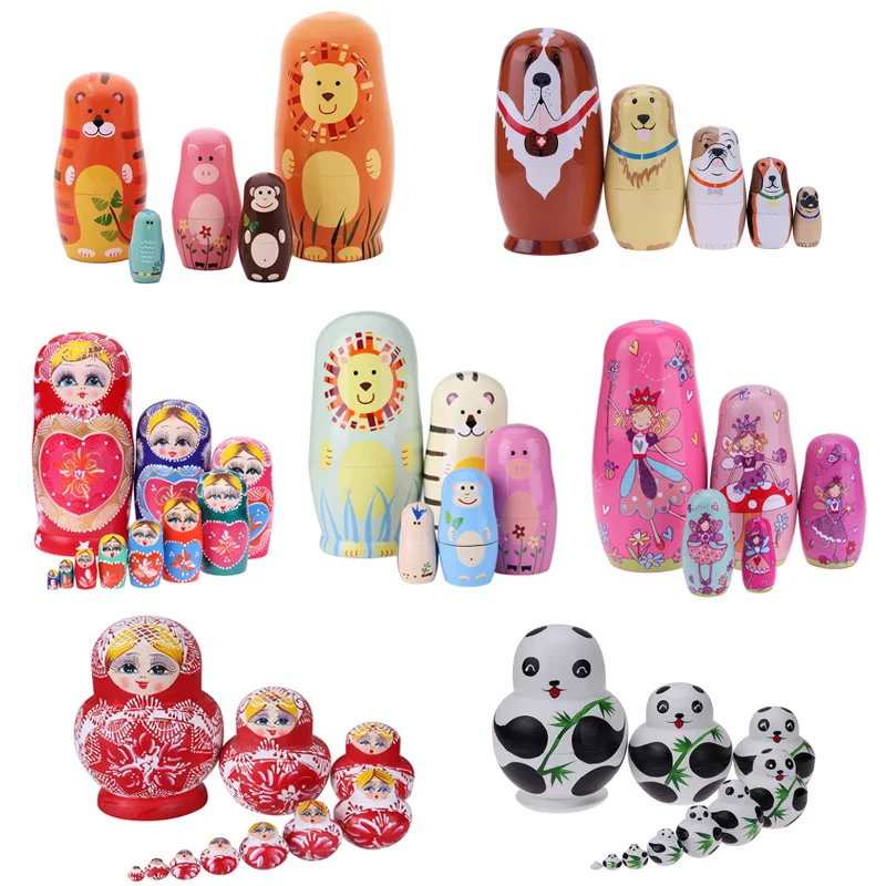 5/10Pcs/Set Russian Nesting Dolls Boys Girls Matryoshka Wooden Handmade Toy Craft Home Decor Kids Christmas New Year Gift