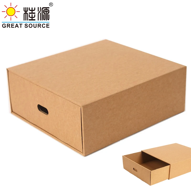 MQQ Foldaway Storage Box Corrugrated Desk Top Organizer Single Drawer Quality Kraft Board Storage Box Wit Punch Handle (2PCS)