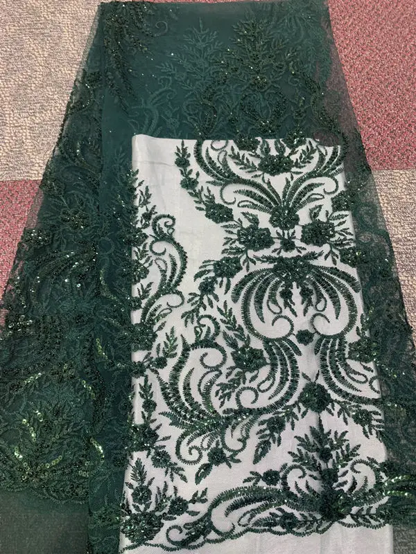 dark green Последние африканские кружевные ткани высокое качество швейцарская вуаль кружева вышивка сетка бисером нигерийские кружевные ткани материал для шитья - Цвет: dark green