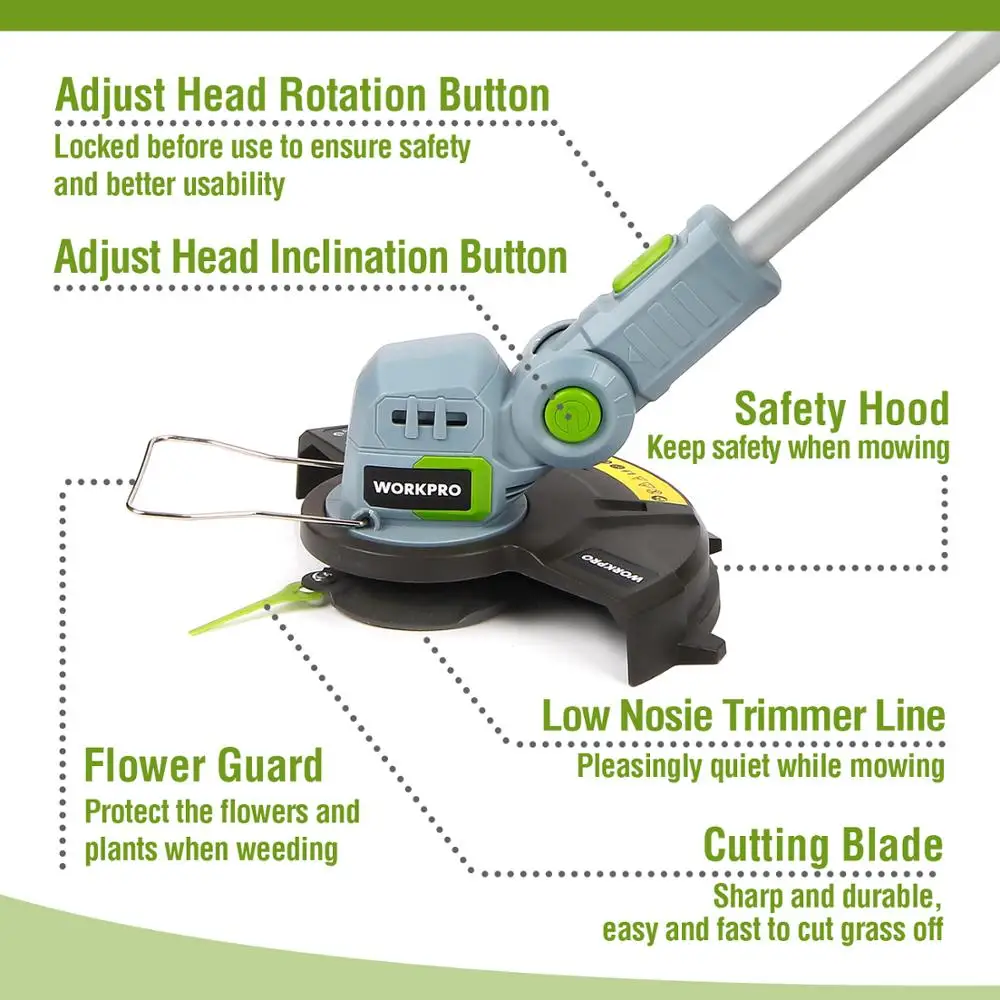 WORKPRO 20V 12" Cordless Grass Trimmer Set Electric Lawn Mower 2000mAh Li-ion Auto Release String Cutter Pruning Garden Tools