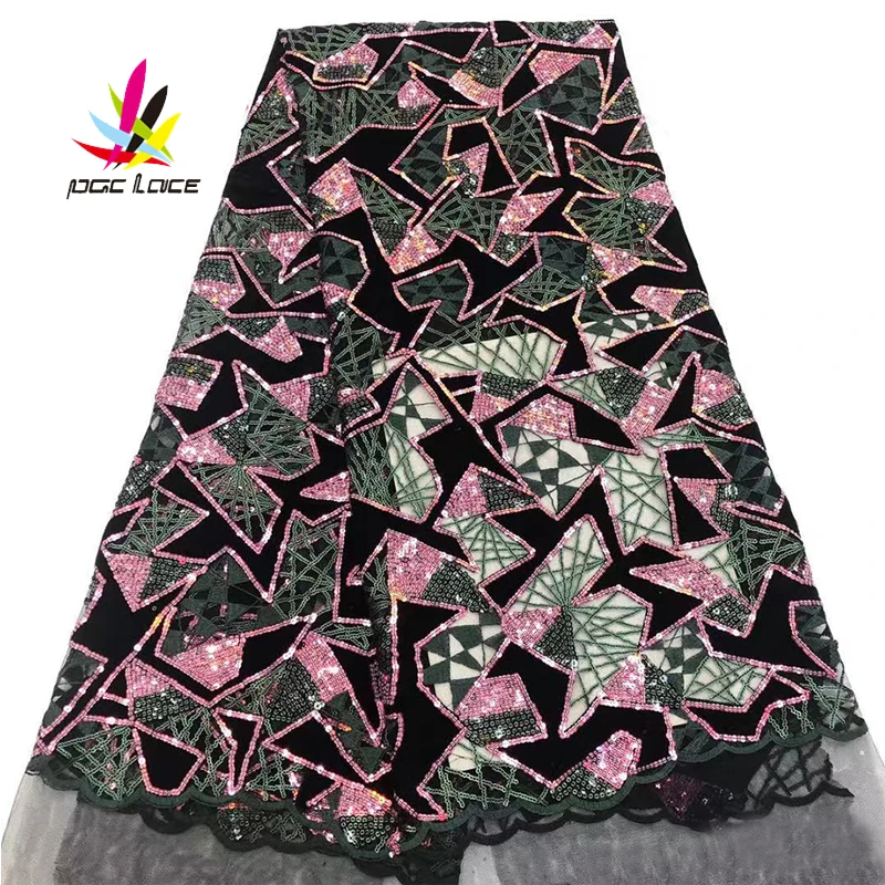 Colorful Nigerian Sequence Mesh Net Lace Fabrics High Quality Bridal Sequins Fabric African for Wedding | Дом и сад