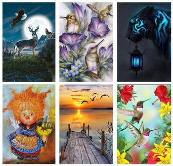 

Full Round Diamond Embroidery Flowers&Birds DIY 3D Diamond Painting Cross Stitch Wolf Diamond Mosaic Color Animals