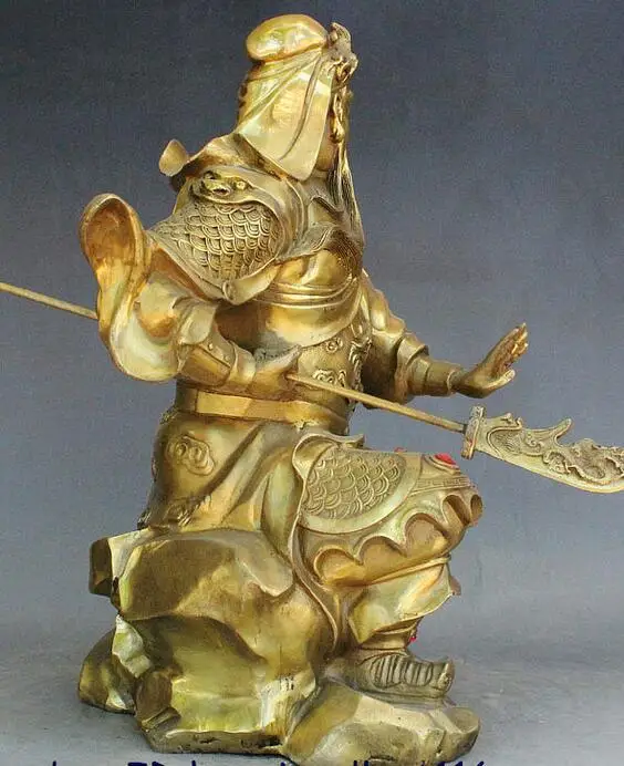 1" Китайский воин Дракон GuanGong GuanYu держать меч Сидя Каменная Статуя