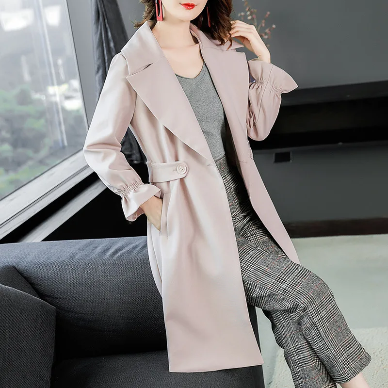 

2018 Winter New Style Korean-style Solid Color Trench Coat Slim Fit Slimming Versitile Fashion Mid-length Long Sleeve over-the-K