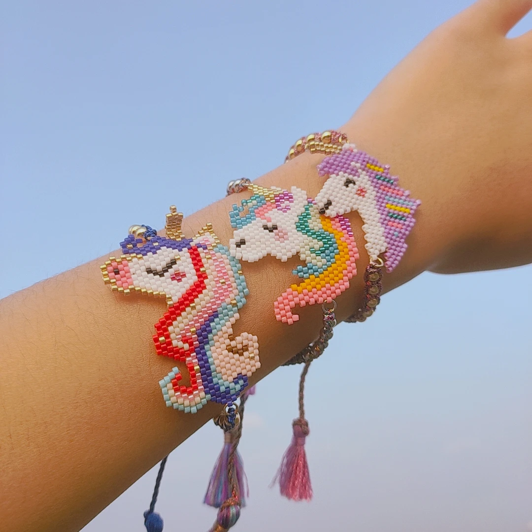 

Boho Handmade Unicorn Beads Charm Bracelets for Women Weave Rope Chain Tassel Insta Pulseras Adjustable Friendship Jewelry