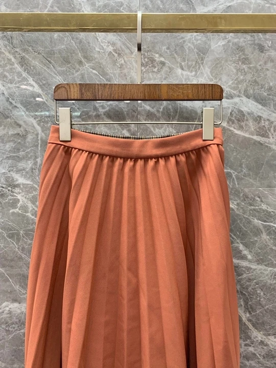 autumn Early new women's irregular color blocking, pleated plaid, medium length and all-around skirt 1010