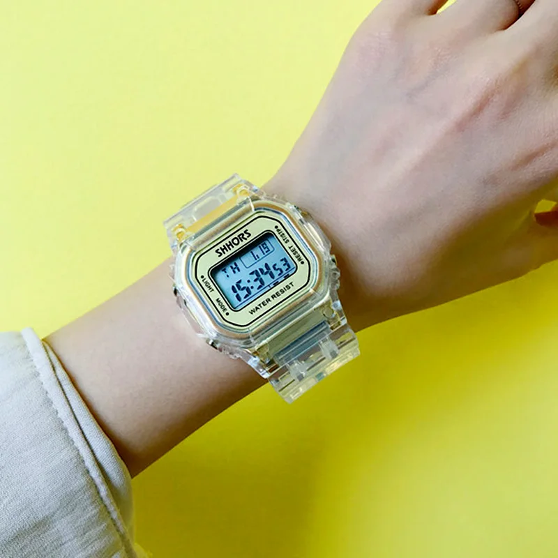 

2019 New Digital Watch Fashion Square Electronic Watch Transparent Strap Personality Men Women Watches Reloj Digital Mujer Clock