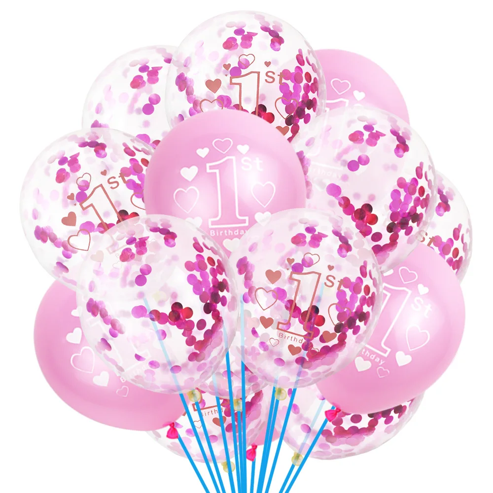 15- Стиль Прозрачный 1ST конфетти-блестки латекс набор воздушных шаров для 1-летнего День рождения украшения