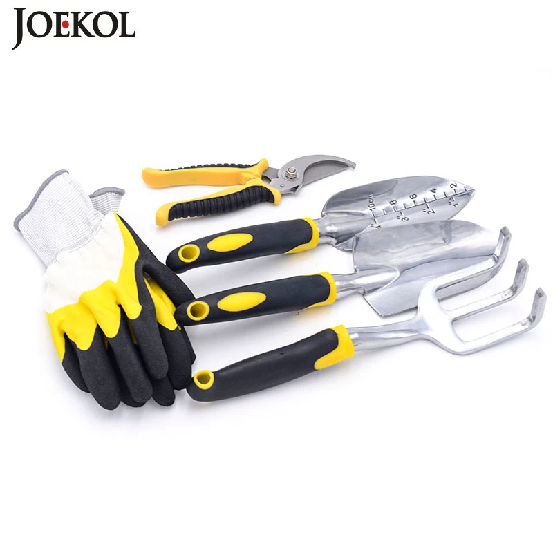 

Garden Tool Sets 5PCS Heavy Duty Hand Trowel Transplanter Trowel Cultivator Hand Rake Pruning Shears Gardening Gloves