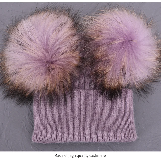 Real Raccoon Fur Pompom Hat Women 