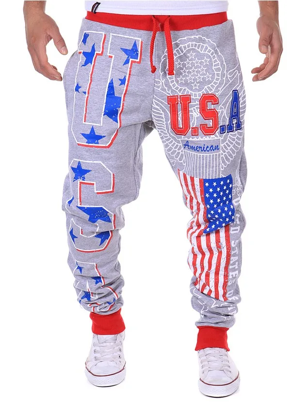 Лидер продаж, мужские повседневные спортивные штаны Американский национальный флаг США с буквенным принтом, мужские брюки с прямым вырезом, мешковатые штаны со средней посадкой