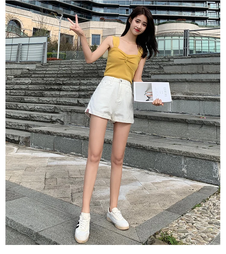 Женские джинсовые корейские Панк Harajuku Ulzzang Высокая талия Свободные шорты в стиле Пэтч женские милые винтажные Kawaii Buttom для женщин повседневные