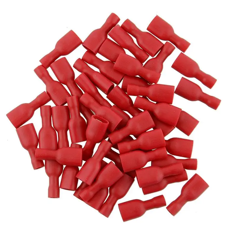 Red Insulated Spade Electrical Crimp Connectors 6.3 Terminal F895 20Pcs 10Pairs 