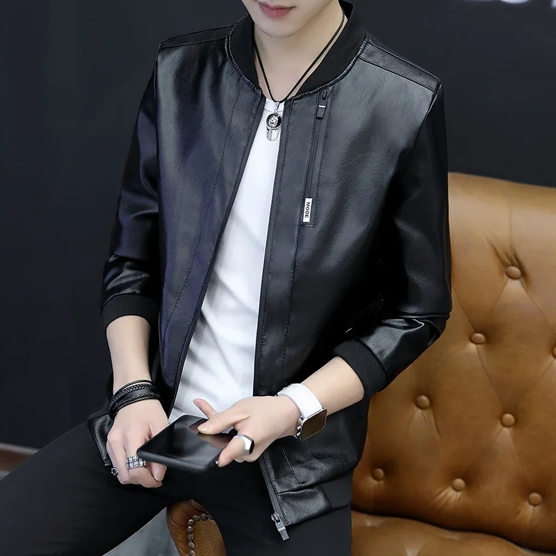 

2019 Spring MEN'S Leather Coat Slim Fit Casual Men Jacket Spring And Autumn MEN'S PU Leather Jacket Men's