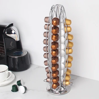 

360 Rotating 40 Capsule Coffee Pod Holder Capsules Dispensing Tower Stand Fits for Nespresso Capsule Storage Coffee Stand Holder