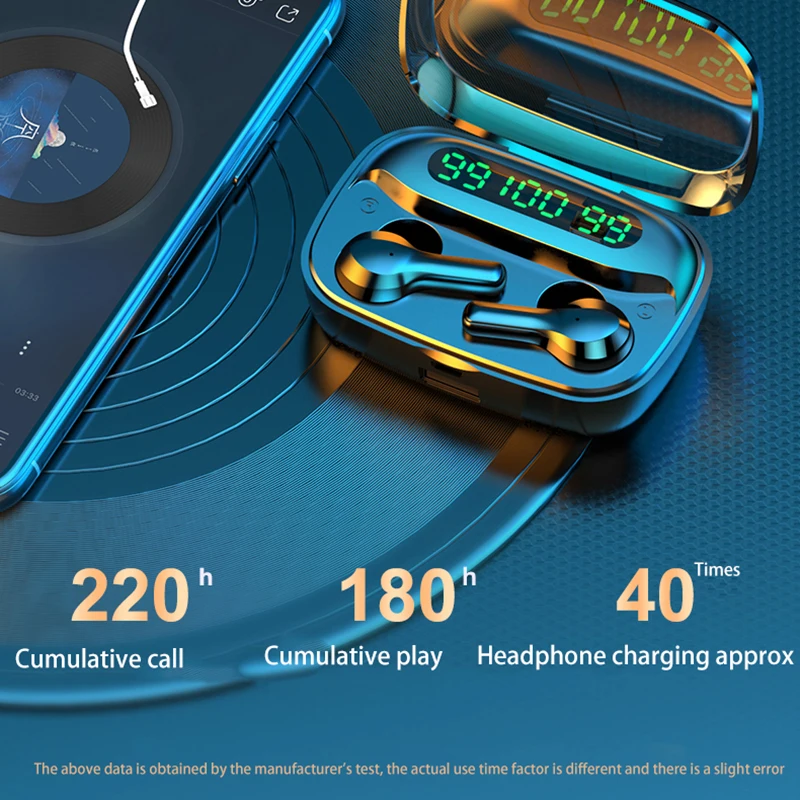 2000mAh Bluetooth Wireless Earphone LED TWS with Microphone Earphones Waterproof Noise Cancel Headset Earbuds