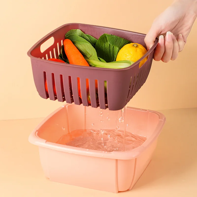 ZOTOBON Double Drain Basket Washing Kitchen Rice Strainer Vegetable Fruit Storage Dry Storage Double-layer Sink Filter Shelf H94