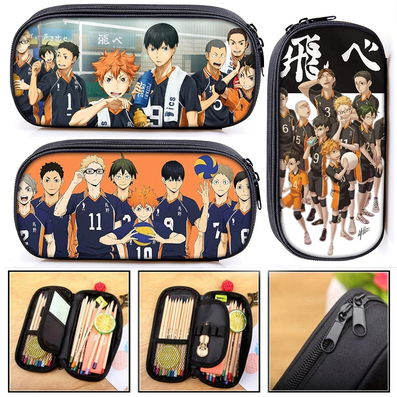 Haikyuu-estuche de lápices de Anime, estuche escolar para estudiantes, papelería
