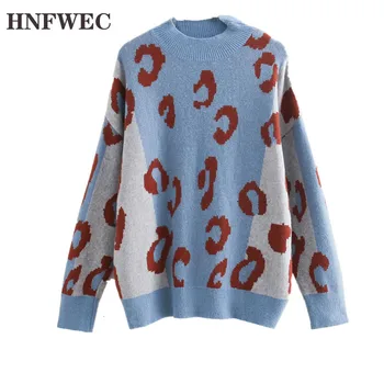 

2020 new spring turlteneck leopard contrast colors pullover knitting long sleeves high quality sweater Y870