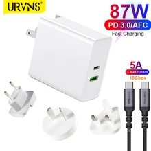 URVNS 2-Port 87W USB C Power Adapter, PD 87W/65W/45W/20W Phone Fast Charging Travel Charger For MacBook, iPad Pro, Xiaomi, Nexus