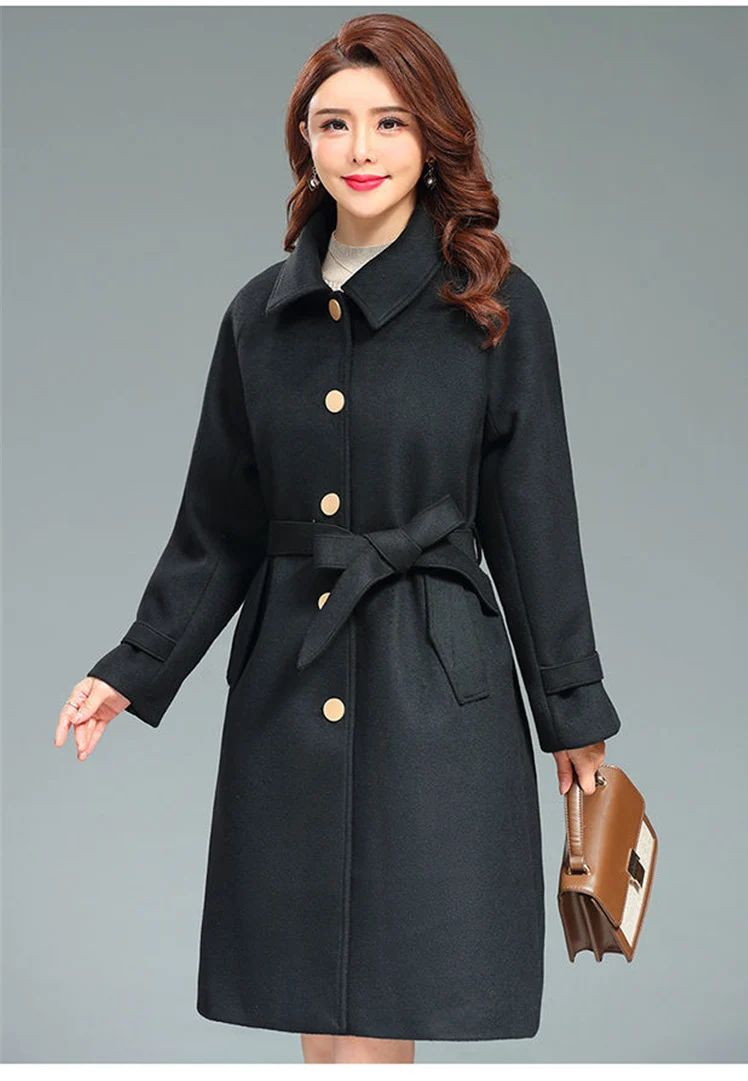 Autumn Winter Woolen Coat Women Elegant Fashion Long Jackets With Belt Woolen Overcoat Loose Single Breasted Wool Blend Coat Parkas