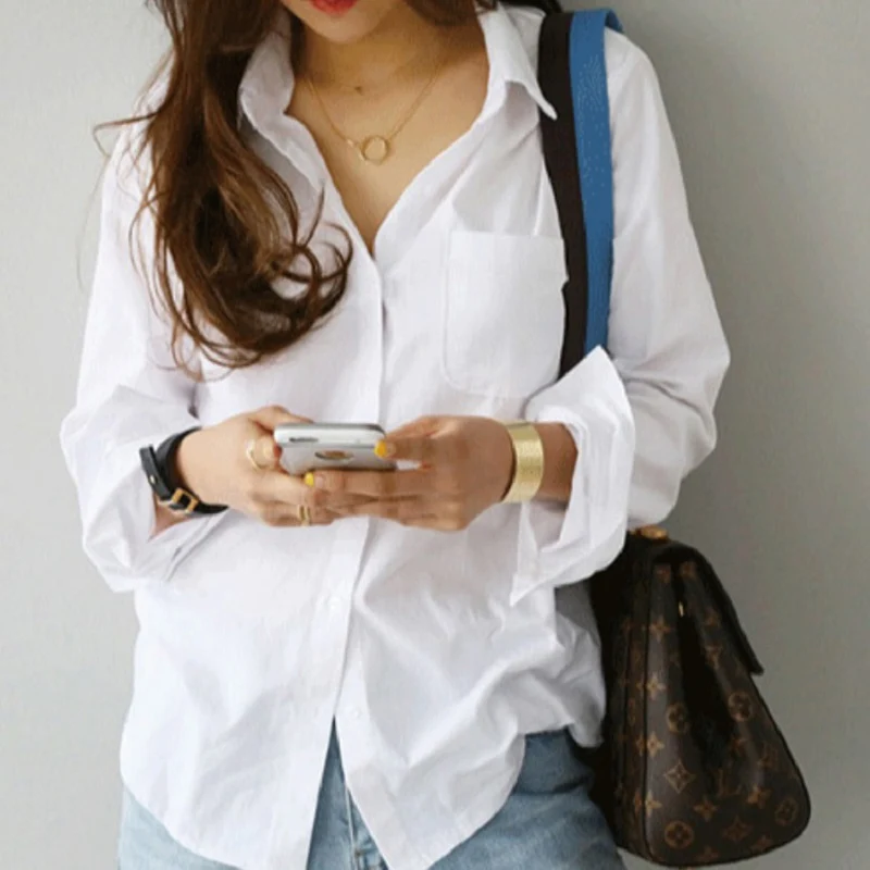 Ladies Loose Shirt Women Blouse Casual Lady Soft White OL Style Womens Tshirt Workwear Office Female Tops Pure New Lapel Blouses pink color women blazer spring autumn flare sleeve casual suit jacket coat for female office lady slim workwear outerwear