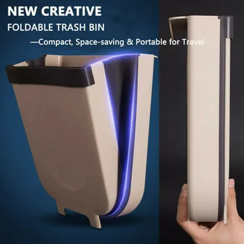 

Wall Mounted Folding Waste Bin Kitchen Cabinet Door Hanging Trash Bin Garbage Car Trash Can Wall Mounted Foldable Cleaning Can