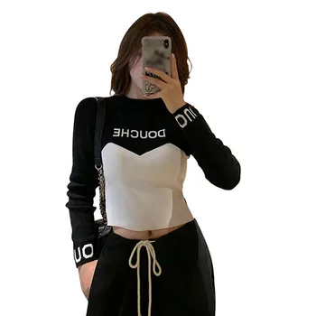 

Tops Womens Sweater Autumn Winter Print Slim Long Sleeved Half High Collar Women's Knit Sweater Manteau Femme Hiver