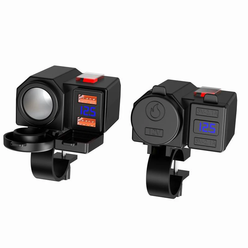 Motorcycle USB Charger Phone 12V/24V Cigar Lighter Socket Dual USB QC 3.0 Motorcycle Cigarette Lighter Socket Charger LED Voltme