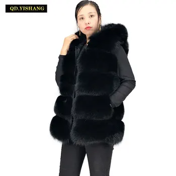 

Real fur vest women winter real fox vest fur fox short vest hood High-end fashion New furcoat