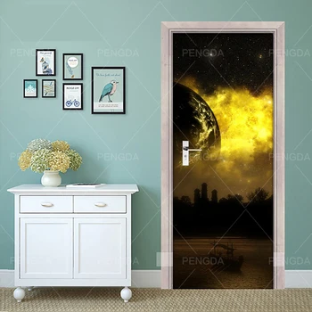 

3D Sticker Color Bricks Pulling Landscape Earth Door Home Decoration Paste Self Adhesive Waterproof Wallpaper Print Art Picture