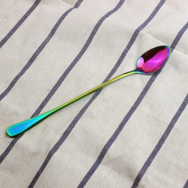 cuspidal spoon Нержавеющая сталь для ложек кухонный инструмент позолоченная кофейная ложка Cuspidal круглая длинная ручка чайная десертная посуда для пикника - Цвет: cuspidal spoon