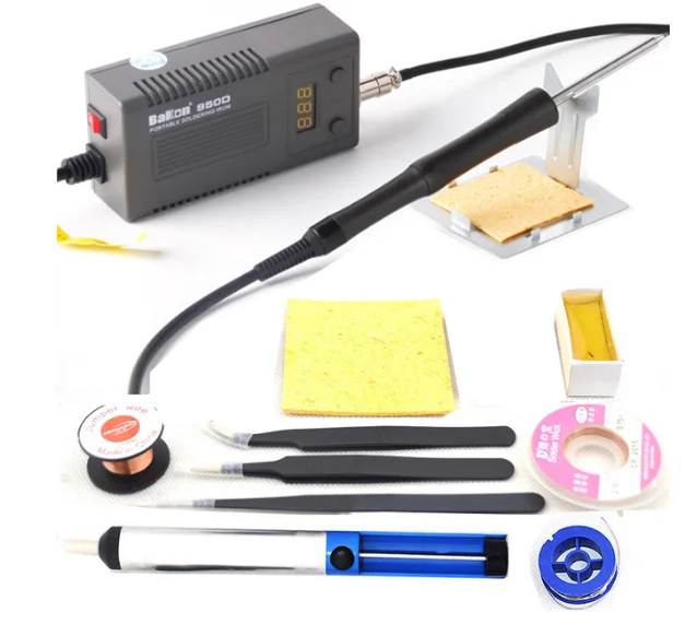 BAKON 950D 110V/220V 75W Mini Portable soldering iron Digital BGA Soldering Station with T13-I Tip FOR FX-951/936+Solder wire - Цвет: BK950D set2