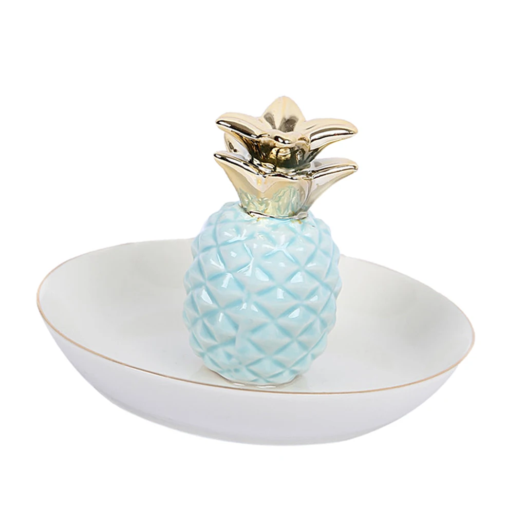 White Porcelain Ceramic with Gold Edge Tray Ananas Dish Key Trinkets Ring Holder Room Decor Plate
