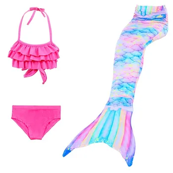 

3 Piece/set Mermaid Tails Costumes For Girls Rainbow calda de sereia Cosplay Swimwear Suit Bra Outfits Children C40236CH
