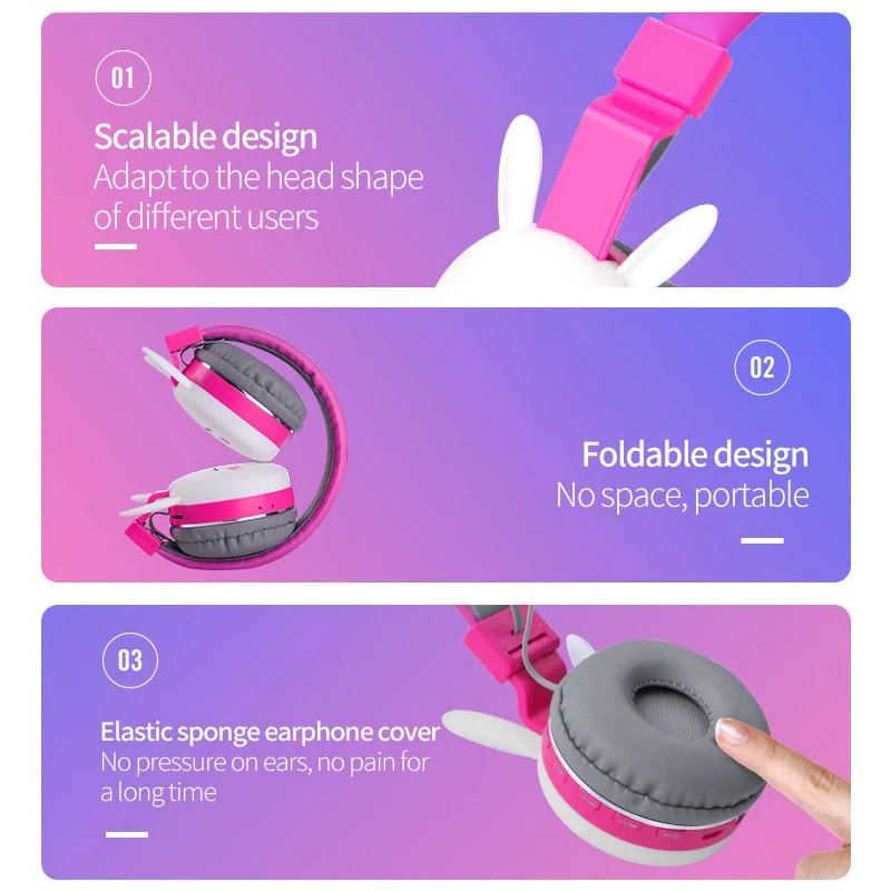 Cute pink cat wireless bluetooth headphones quality card kid headset girl Casco musical game headset child Christmas gift