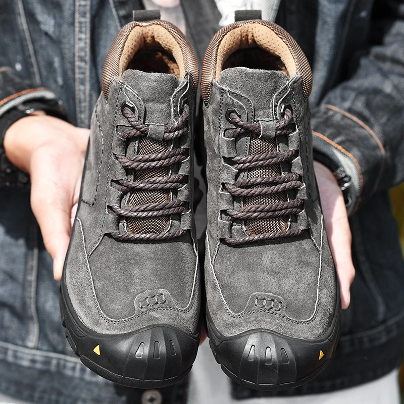 

Winter Men Safety Work Boots Warm Plush Fur Mens Labor Insurance Puncture Proof Snow Boot Man Genuine Leather Fashion Sneakers