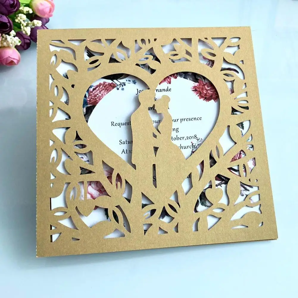  10pcs Laser Cut Bride and Groom Wedding Invitations Cards Greeting Cards Event Party Supplies - 4.0005E+12