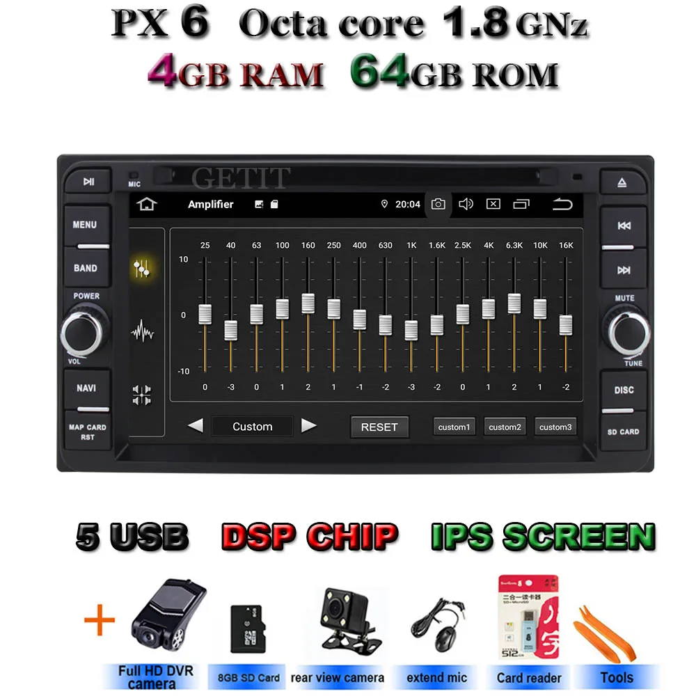 Ips Android 9,0 4G 64G Автомобильный dvd-плеер для Corolla Vitz Echo COROLLA EX VIOS HILUX Terios Prado Land Cruiser 100 gps радио - Цвет: PX6-Cams