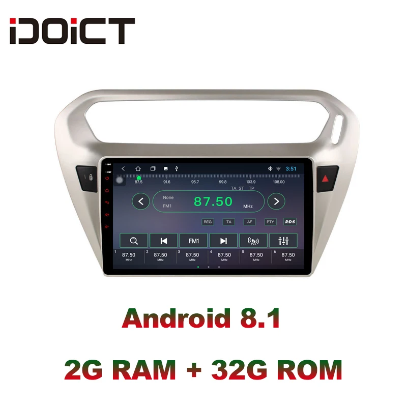 IDOICT Android 8.1 IPS 2G+32G Car DVD Player GPS Navigation Multimedia For peugeot 301 Citroen Elysee Radio 2013-2016 | Автомобили и