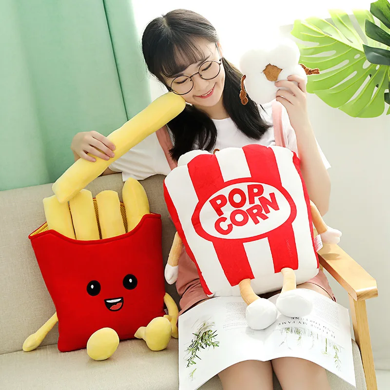 Hot Cute Cartoon Plush Hamburger French Fries Chicken Leg Toy Stuffed Food Popcorn Pizza Pillow Cushion Kids Toys Birthday Gift 6