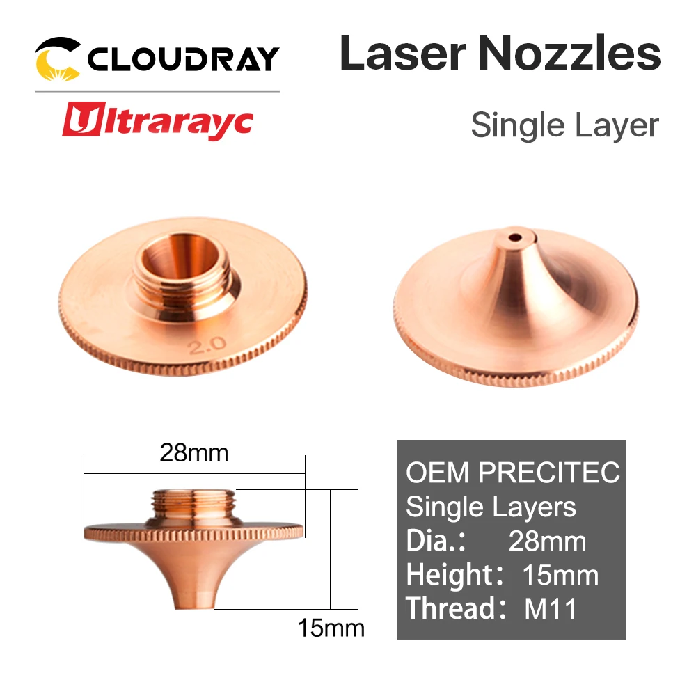 Ultrarayc Laser Nozzles Single Double Chrome-plated Layers D28 Caliber 0.8-4.0mm for Fiber Cutting Metal