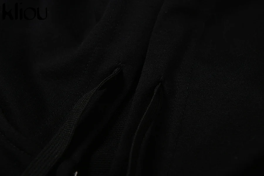 Kliou черная укороченная толстовка с капюшоном для женщин Свободная цепь на молнии толстовка модная однотонная уличная женские толстовки
