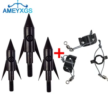 

3Pcs 140 Grain Archery Bowfishing Arrowheads Tips 2 Fixed Broadheads + 3pcs Bowfishing Safety Slides For Hunting Accessories