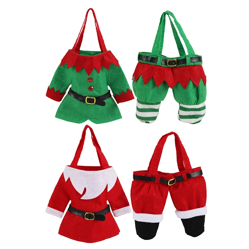 Christmas Candy Bags Wine Bottle Gift Bag Xmas Decoration Santa/Elf Tops+Pants Accessories