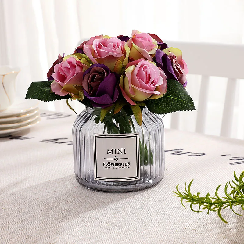 1 букет Искусственный букет роз Декоративные Шелковые цветы букеты невесты, украшение для свадьбы, дома, вечерние украшения свадебные Supplies1