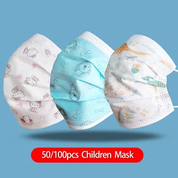 

50Pc/100PCS Disposable Christmas Face Masks Children Cartoon Mouth Masks 3 Layer Fashion Fabric Meltblown Anti Dust Kids Earloop