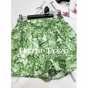 

2020 Designer Ladies Elastic Waist Cotton Loose Shorts Women Summer Green Pockets Floral Print Vintage Wide Leg Shorts