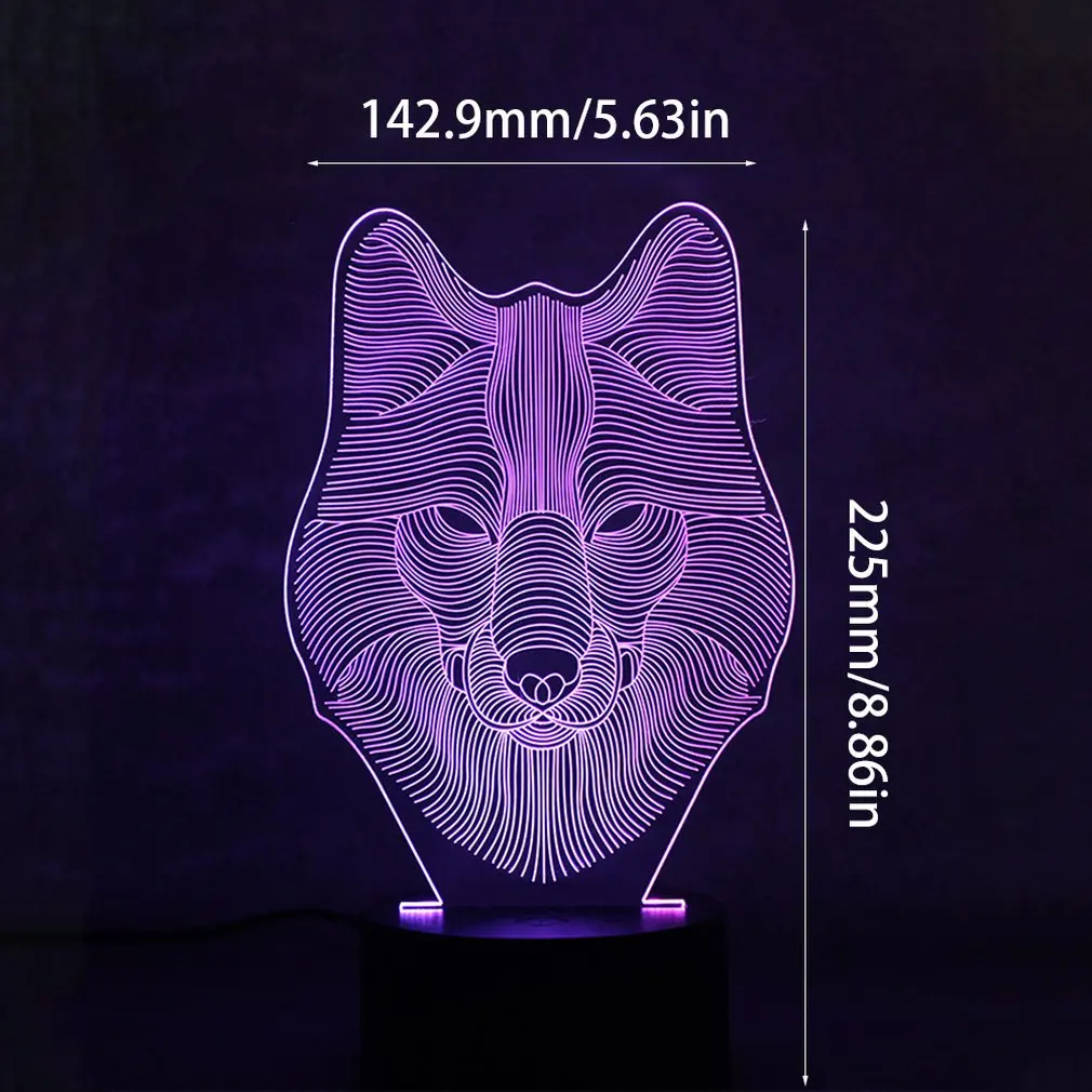 Цветной 3D ночной Светильник с головой волка для ухода за глазами светодиодный