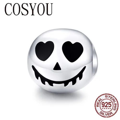 

COSYOU 925 Sterling Silver Jewelry Skull Face Round Metal Beads for Women Bracelet Bangle Halloween Festival Collection SCC1359